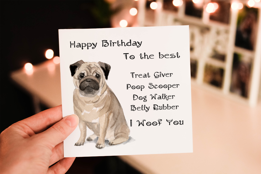 Pug Dog Birthday Card, Dog Birthday Card